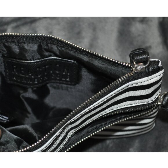 Reaction Kenneth Cole black & white stripe 2 pocket clutch or makeup bag (21G) - Picture 4 of 8